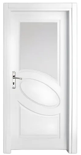 Moderne Weiße Tür mit Glaseinsatz B-37 - Stilvolle Kompletttür mit elegantem Milchglas und Holzrahmen. Ideal für jeden Raum, bietet sie eine ansprechende Optik und praktische Anwendung.