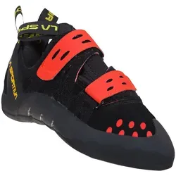 La Sportiva Tarantula Black/Poppy (44) - Vielseitiger Kletterschuh - Wanderschuhe mit schnellem Klettverschluss, ideal für Einsteiger und Kletterhallen. 7 mm FriXion Black-Sohle für maximale Haltbarkeit und schweißhemmende Zunge für einfachen Einstieg.