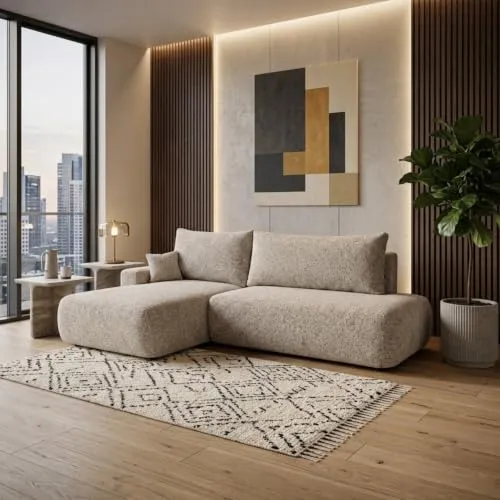 Ecksofa OLIMA mit Schlaffunktion und Bettkasten, Dunkelbeige L