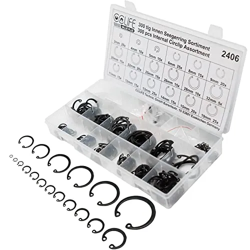 CCLIFE 300tlg Innen-Seegerring Ø 3-32 mm Sprengring Set Seegering Sortiment Sicherungsring für E-Clip