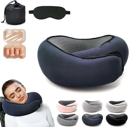 Ergonomisches Nackenkissen für die Reise - memory-foam - Nackenkissen für Reisen, bietet optimalen Schlafkomfort mit Ohrstöpseln, Schlafmaske und Aufbewahrungsbeutel. Ideal für Flugzeug, Auto und Zug.