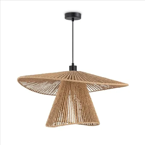 Paco Home LED Pendellampe Wohnzimmer Pendelleuchte Esszimmer Hängeleuchte Küche Lampenschirm Papier Deko Boho Style E27, Farbe:Schwarz, Leuchtenart/Farbe:Typ 6
