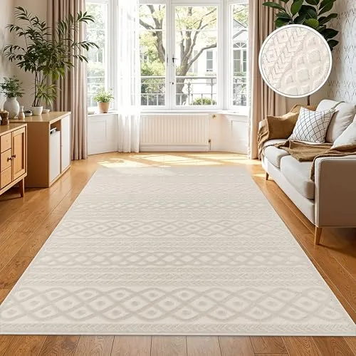 Paco Home Teppich In- & Outdoor, Moderne abstrakte Boho Designs mit 3D Struktur, robust & wetterfest, ideal für Terrasse Wohnzimmer & Küche, Grösse:60x100 cm, Farbe:Creme 4