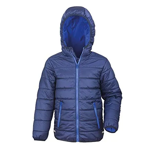 Result Core Youth Soft Padded Jacket - Blau - XXL - Funktionsjacke für Kinder, wasserabweisend und winddicht mit wattierter Kapuze und reflektierenden Details für mehr Sicherheit.