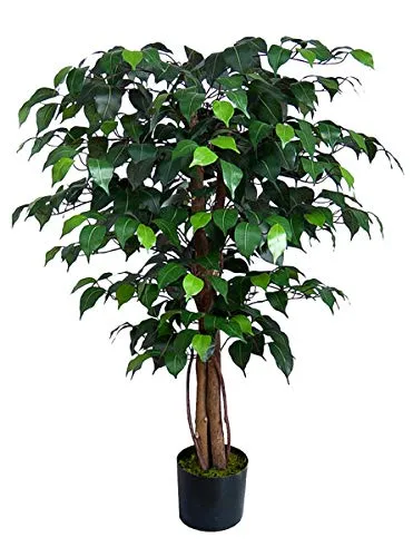 Ficus Benjamini 90cm - Künstlicher Baum mit Echtholzstamm - Künstliche Pflanzen mit 336 Blättern aus Textilfasergewebe für ein dichtes Aussehen. Ideal für eine grüne Atmosphäre in jedem Raum!