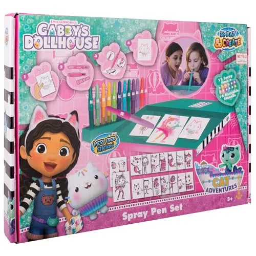 Gabby’s Dollhouse - Sprühstift-Set Desktop Box - Malstifte für Kinder - Malset mit Buntstiften und Malvorlagen (GD23368)