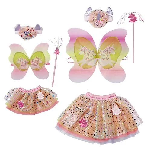 BABY born Einhorn Partnerlook Set 829325, Cranberry - Puppenmode für Kinder und Puppen im Partnerlook, inklusive glitzerndem Rock, Stirnband mit Einhorn und Zauberstab für magische Abenteuer.