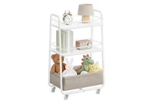VASAGLE Beistellwagen mit Rollen, moderner Rollwagen für Wohnzimmer - Eleganter Rollwagen mit stilvollem Design und geräumigem Korb. Leicht beweglich dank 4 Rollen (2 mit Bremse) – ideal als Küchenwagen oder Beistelltisch. Robuster Stahlrahmen für dauerhafte Stabilität.