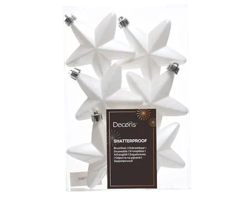 Christbaumschmuck Sterne Kunststoff 7cm 6 Stück - Winterweiss