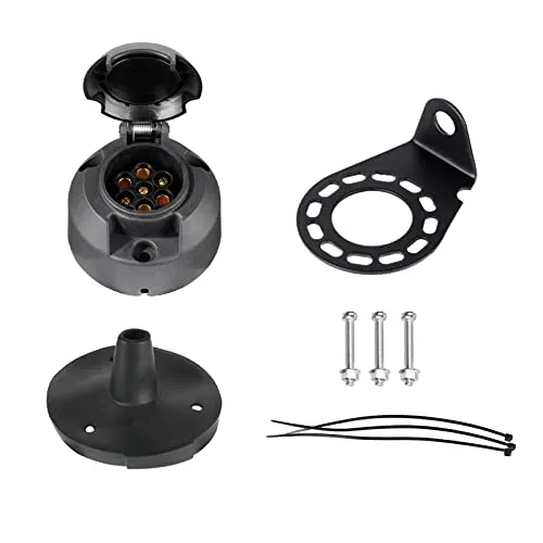 BEIJISTAR Anhänger Steckdose Set 7 Polig, mit Gummidichtung und Metallhalterung, nach ISO 1724, 12V Wasserdichter 7 Poliger Anhängersteckdose, 7 Polige Steckdose, Steckdose 7 Polig für PKW Anhänger