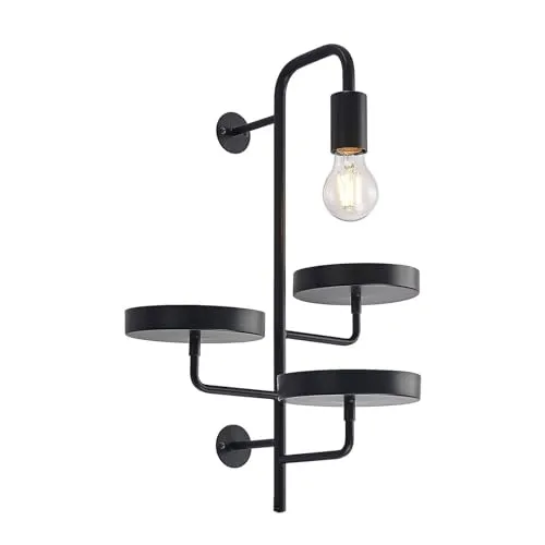 Lindby Wandleuchte Hanjo, dimmbar, modern und stilvoll - Lampen: Wandleuchte Hanjo aus schwarzem Stahl mit Platz für Zimmerpflanzen, dimmbar und ideal für ein modernes Ambiente.