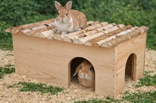 Ollesch Mega XL Nagerhaus für Meerschweinchen und Kaninchen - Dekor für Kleintierbehausungen, großzügiger Wohnraum mit 50x25x33cm für ein glückliches und aktives Leben Ihrer Tiere.