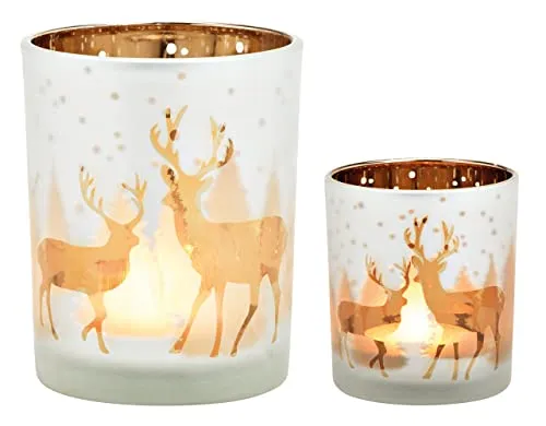 Dekoglas Teelichtglas Hirsch (2er Set) - schönes Windlicht, Tischdeko, Teelichthalter, Advent, Deko Weihnachten
