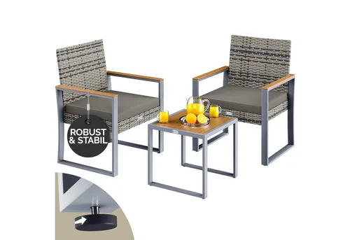 Casaria Balkonset mit 2 Stühlen und Tisch aus Akazienholz - Balkonmöbel-Set für bis zu 160 kg belastbar, wetterfest und ideal für entspannte Stunden im Freien.