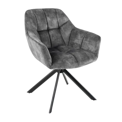 riess-ambiente Polsterstuhl PAPILLON grau/schwarz – 180° drehbar mit Samt-Bezug und Armlehne - Stylischer Polsterstuhl PAPILLON in Grau mit drehbarer Sitzschale. Ideal für Esszimmer und Büro, bietet er hohen Sitzkomfort und ein modernes Design mit langlebigem Samtbezug und stabilen Metallbeinen.