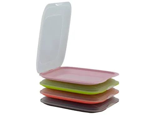 Engelland Frischhaltedose Aufschnittdosen, Aufschnittbox, PP-Kunststoff, BPA-frei, (Vorteils-Set, 4-tlg., mit transparentem Deckel), stapelbar, platzsparend, Ordnung im Kühlschrank, Organizer, Stapelbox