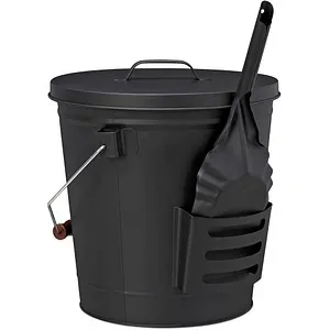 Ascheeimer mit Deckel und Schaufel - 19 Liter Stahlbehälter - Praktischer Ascheeimer aus robustem Stahl mit 19 Litern Volumen, ideal für Kamin und Grill. Perfekt für drinnen und draußen!