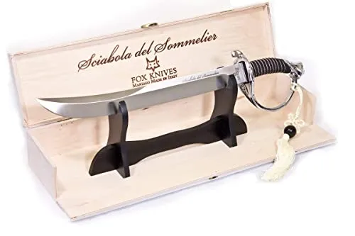 Fox Champagnersäbel Sommelier-Set - T5MOV rostfreier Stahl - Sommelier-Set: Traditionelles Sabrage für besondere Anlässe, inklusive edler Holzbox und dekorativem Ständer. Ideal für Hochzeiten, Feiern und Geschäftsabschlüsse.