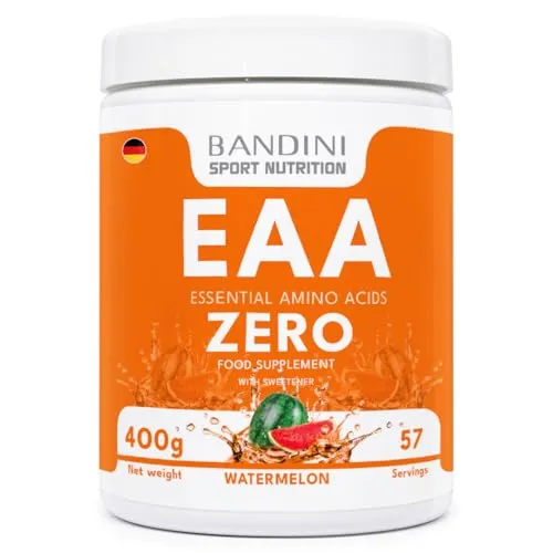 Bandini® EAA Aminosäuren Komplex 400gr Pulver | Mit 9 verschiedenen Amino Säuren & Vitamin B6 | Workout Booster, Muskelaufbau | Top Löslichkeit, Wassermelongeschmack | Hochdosiert, laborgeprüft, vegan