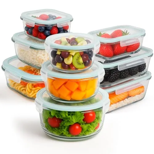 edihome, Glasbehälter Mit Deckel, 18 Stück (9 Behälter + 9 Deckel), Frischhaltedosen, Vorratsdosen, Transparente Erstklassig, BPA-frei (9 Behälter)