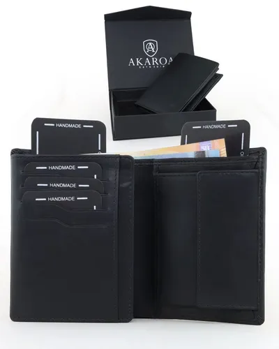 AKAROA Trifold Geldbörse Herren aus echtem Rindsleder mit RFID Schutz - Geldbörse Herren aus hochwertigem Rindsleder mit RFID Schutz – 10 Kartenfächer, Münzfach mit YKK Reißverschluss und zeitloser Patina für einen eleganten Look.