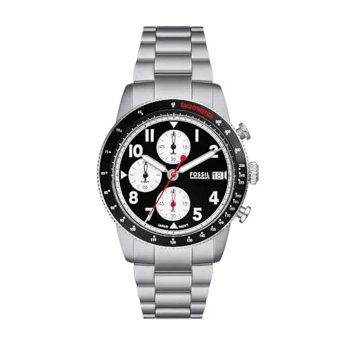 Fossil Sport Tourer Herren Chronograph - Armbanduhr für Herren mit 42 mm Edelstahlgehäuse, wasserdicht bis 50 m, ideal für Sport und Alltag, ausgestattet mit präzisem Quarzwerk und stilvollem schwarzem Zifferblatt.