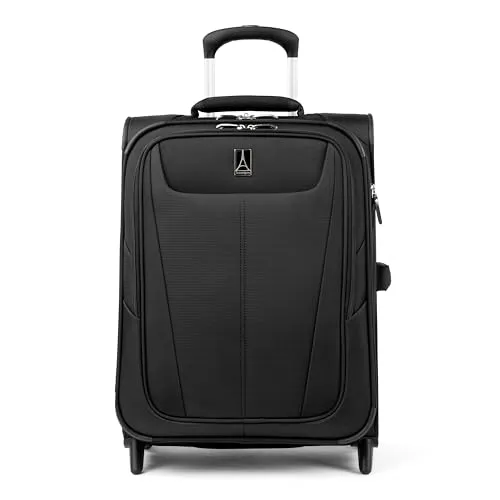Travelpro Maxlite 5 Softside erweiterbares aufrechtes Handgepäck mit 2 Rädern, Leichter Koffer, Herren und Damen, Schwarz, Handgepäck 56x41x20 cm