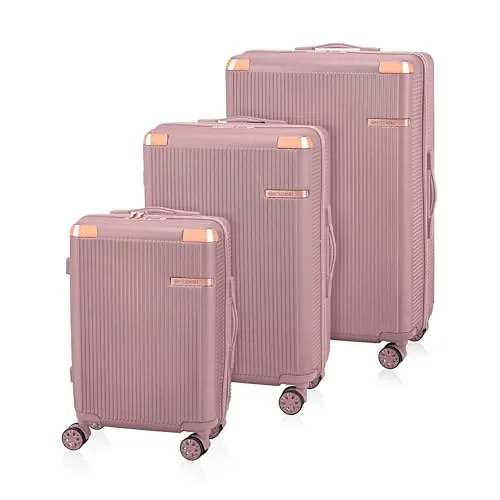 BETLEWSKI - Hartschalen Koffer-Set - Reisekoffer mit 4 Rollen - Leicht Hartschalenkoffer ABS Rollkoffer mit Schloss - Modell Nebula - Koffer XL-76 cm L-66 cm M-56 cm - Roségold