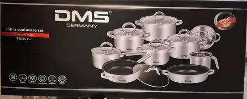 DMS TSE2015C 15-Teilig Topfset mit Glasdeckel - Sets aus hochwertigem Edelstahl mit Glasdeckel, ideal für Induktionsherde. Das 15-teilige Set umfasst alles von Kochtopf bis Grillpfanne für vielseitiges Kochen.