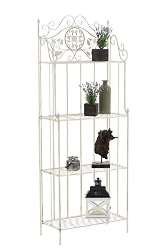 CLP Standregal Flora antik-creme - Romantisches Standregal aus hochwertigem, pulverbeschichtetem Eisenrohr, stabil und langlebig. Zusammenklappbar für einfachen Transport und Stauraum. Ideal für jedes Zuhause!