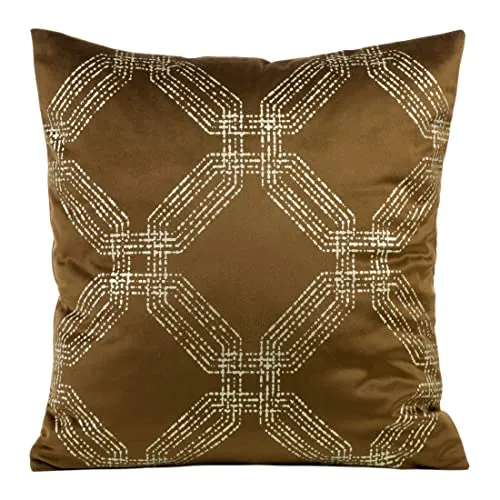 Eurofirany Elegante Velvet Kissenbezüge Dekokissen mit Aufdruck 45x45 cm Bezug Samt Kissenhülle Weiche Sofakissen, Sechseck Muster, Braun