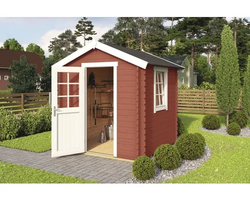 Gartenhaus Blockhaus Satteldach 28 mm Wels 1 rot - Gartenhaus aus 28 mm Blockbohlen, abschließbar und mit 3,78 m² Nutzfläche, ideal für Gartenlagerung oder als Rückzugsort.