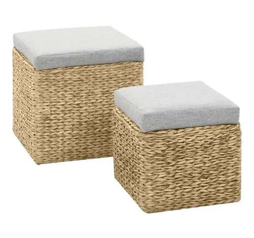vidaXL 2X Sitzhocker Seegras Grau - Stilvolle Aufbewahrung - Stilvolle Hocker aus Seegras mit Sitzpolstern für hohen Komfort. Ideal zur Aufbewahrung und als rustikale Deko-Elemente in jedem Raum. Lieferung im zusammengebauten Zustand.