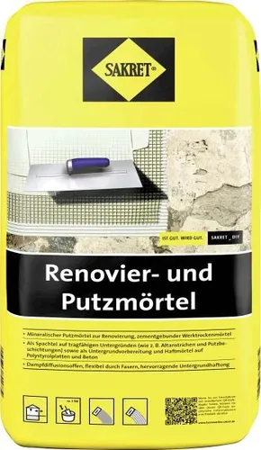 Produktbild SAKRET Renovier- und Putzmörtel 10 kg Sack weiß  Mörtel