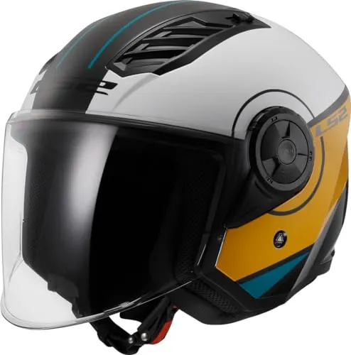 LS2 AIRFLOW II Jet-Motorradhelm - Cover white brown, L - Motorradhelme mit langem, kratzfestem Visier für optimalen Schutz. Leicht mit nur 950 g, ideal für den Stadtverkehr und entspricht der ECE 22.06 Norm.