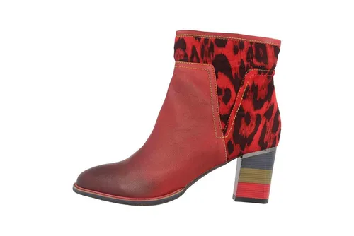 LAURA VITA Geceko 01 Rouge Stiefel rot - Elegante Stiefel in Rot aus hochwertigem Leder, mit praktischem Reißverschluss und bequemem Blockabsatz für stilvolle Auftritte.