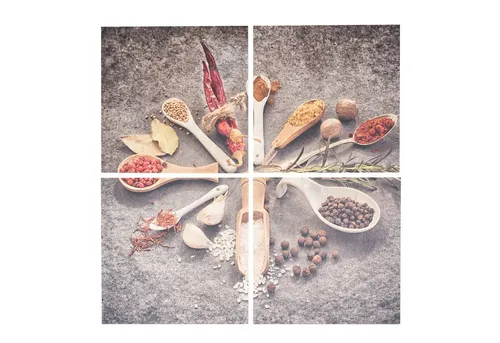 Produktbild Levandeo® Wandbild, 4er Set Wandbild 60x60cm Holz Birkenholz Gewürze Löffel Küche Deko