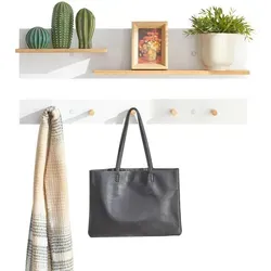 SoBuy Wandgarderobe FHK21 mit Ablagen und 5 Haken - Garderobenpaneele: Praktisches Wandregal in Weiß mit 5 Haken und Ablagen für optimalen Stauraum im Flur.