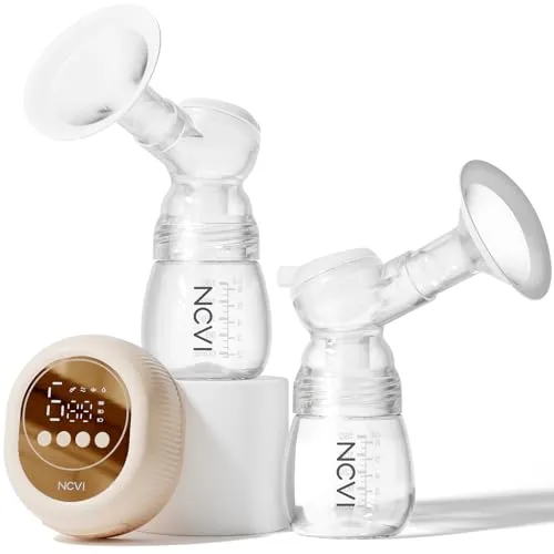 NCVI Milchpumpe Elektrisch 8128, Doppel Milchpumpe, mit 9 Stufen und 4 Modi, Geräuscharm, Anti-Rückfluss, LED-Display, Rosa