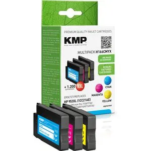 KMP Tinten-Multipack H166CMYX - Tintenpatronen für HP 953 XL (F6U16AE, F6U17AE, F6U18AE), in cyan, magenta und gelb, druckt bis zu 2000 Seiten und ideal für Büros und Home-Office.