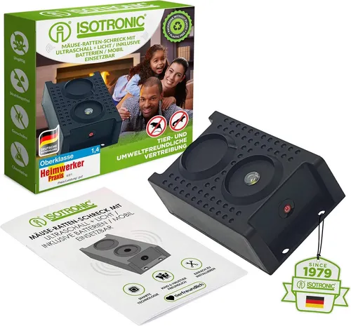 ISOTRONIC Marderschreck batteriebetrieben - Haustierabwehr & Wildtierabwehr – Effektive Marderabwehr mit Blitzlicht und Ultraschall, ideal für Auto, Garage und Haus, einfach zu installieren und ohne Verkabelung.