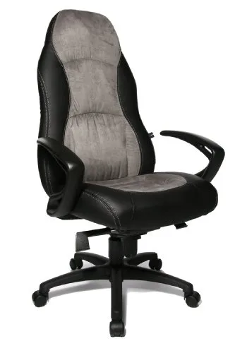 Topstar Chefsessel Speed Chair SC20F TC3, schwarz/grau - Bürostuhl mit Muldensitz aus Kunstleder und Mikrofasern, stufenlos verstellbar und bis 110 kg belastbar. Ideal für lange Arbeitsstunden dank gepolsterter Rückenlehne und Kopfstütze.