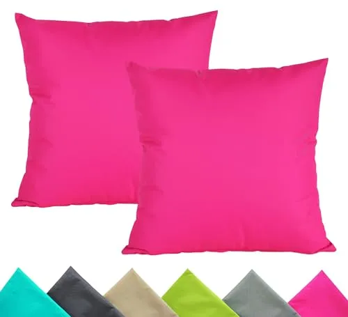 JACK 2er Set 40x40cm Outdoor Kissenhülle Kissenbezug Wasserfest Sitzkissen Lounge Kissen Garten Stuhl Lotus Effekt, Farbe:Pink