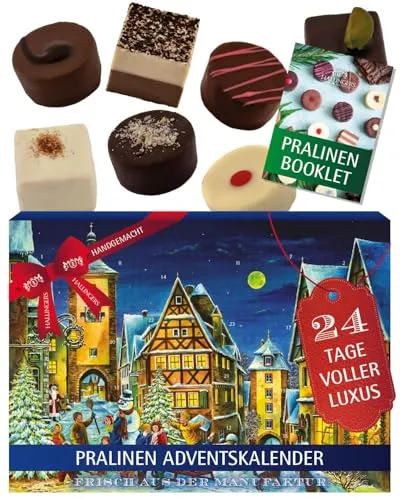 Hallingers Pralinen Adventskalender 2025 – 24 handgemachte Premium Pralinen ohne Alkohol – Genusskalender aus der Manufaktur – Edle Geschenkidee für die ganze Familie - Made in Germany