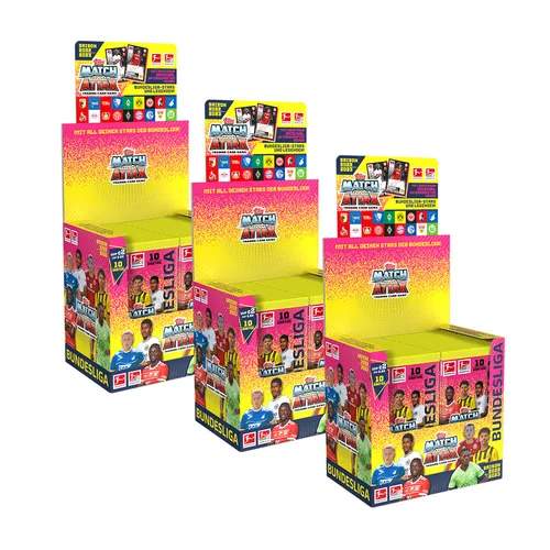 Topps Match Attax Bundesliga 2022/23 - 3 Display (108 Booster) - Sammeln Sie die neuesten Fußballkarten mit dem Topps Match Attax Bundesliga 2022/23. Ideal für Fans und Sammler, enthält 108 Booster für spannende Duelle und Tauschmöglichkeiten!