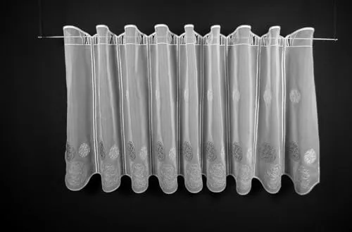 Scheibengardinen Höhe Variabel Scheibengardine bestickte Kugeln 50 cm hoch weiß mit Silber/anthrazit - Wunschbreite frei wählbar durch gekaufte Menge in 15,5 cm Schritten - Meterware