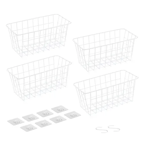 Navaris 4X Selbstklebende Körbe - Hängekorb Set aus Metall - Regalkörbe: 4 praktische selbstklebende Drahtkörbe für Ordnung in Küche, Bad oder Büro - ganz ohne Bohren!