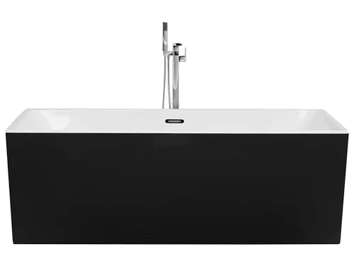 Acryl Badewanne rechteckig freistehend schwarz 170 x 81 cm Rios - Elegante freistehende Badewanne aus hochwertigem Sanitäracryl mit praktischer Pop-up Funktion – ideal für moderne Badezimmer.