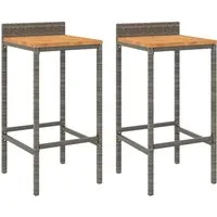 vidaXL Barhocker 2 Stk. Grau aus Poly Rattan und Akazienholz - Stilvolle Barhocker für Innen- und Außenbereich, wetterfestes PE-Rattan und stabiler Stahlrahmen sorgen für Langlebigkeit und Komfort.