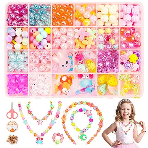 Viosmut Perlen zum Auffädeln Kinder, DIY Perlen Set für Armbänder selber machen Ketten Haarband, 24 Farben Bunte Perlen Schmuck Basteln, Geburtstagsgeschenke Perlenschmuck für Mädchen